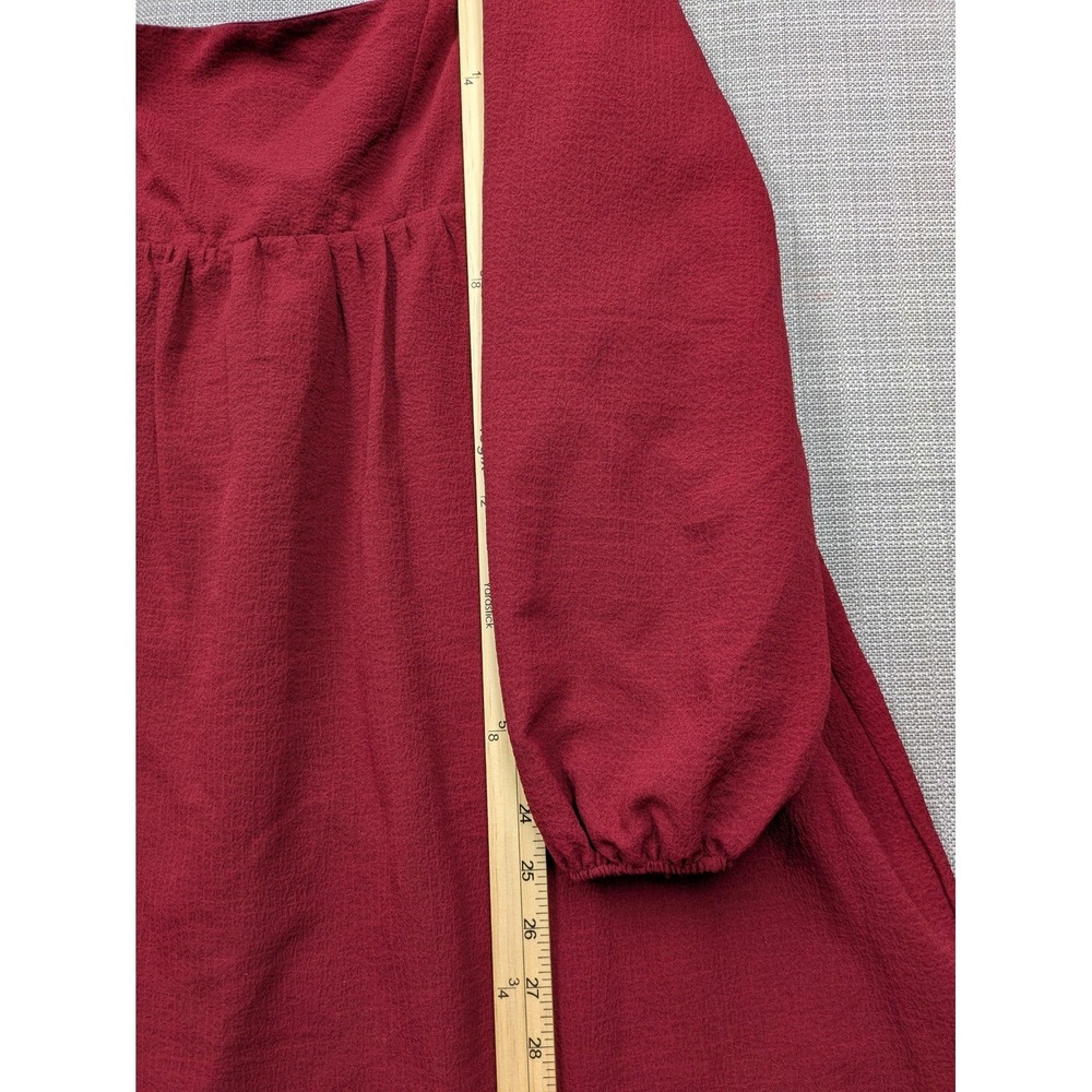 Altar'd State Dress Womens Large Red Square Neck Puff Sleeve Fit & Flare Mini - Picture 9 of 16
